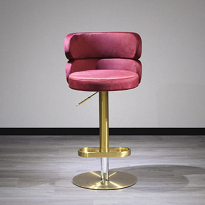 Contemporary Luxury Curved Rectangular Stainless Steel Velvet Bar Stool Backrest Armless For Dining Room & Kitchen