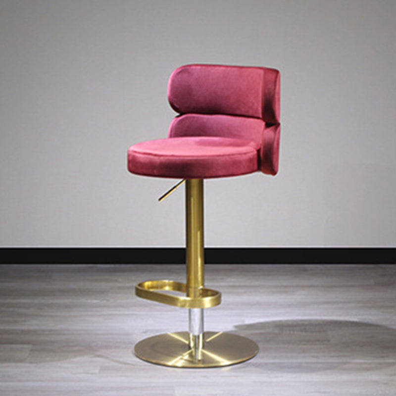 Contemporary Luxury Curved Rectangular Stainless Steel Velvet Bar Stool Backrest Armless For Dining Room & Kitchen