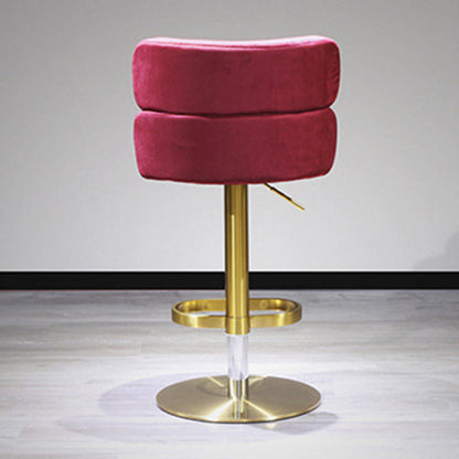 Contemporary Luxury Curved Rectangular Stainless Steel Velvet Bar Stool Backrest Armless For Dining Room & Kitchen