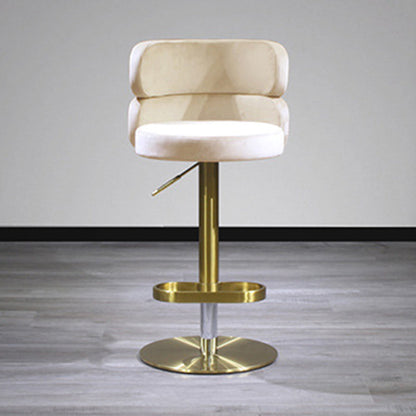 Contemporary Luxury Curved Rectangular Stainless Steel Velvet Bar Stool Backrest Armless For Dining Room & Kitchen