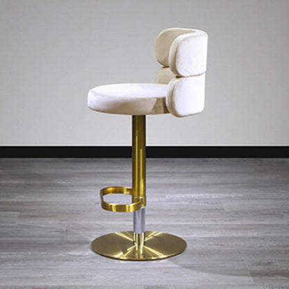 Contemporary Luxury Curved Rectangular Stainless Steel Velvet Bar Stool Backrest Armless For Dining Room & Kitchen