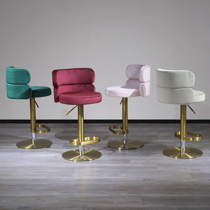 Contemporary Luxury Curved Rectangular Stainless Steel Velvet Bar Stool Backrest Armless For Dining Room & Kitchen
