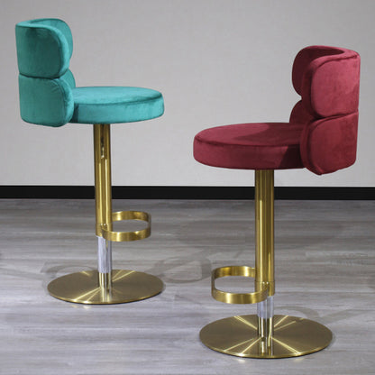 Contemporary Luxury Curved Rectangular Stainless Steel Velvet Bar Stool Backrest Armless For Dining Room & Kitchen