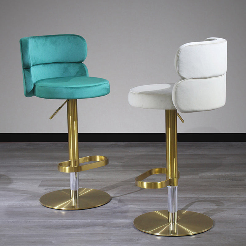 Contemporary Luxury Curved Rectangular Stainless Steel Velvet Bar Stool Backrest Armless For Dining Room & Kitchen