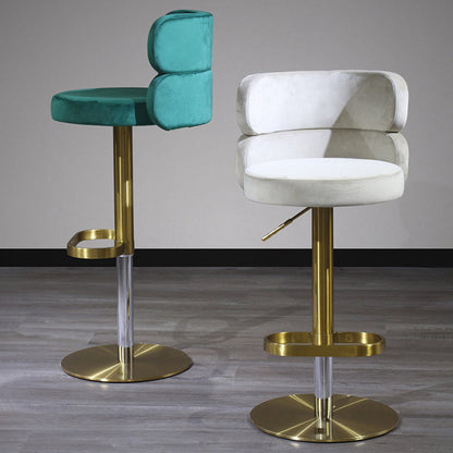Contemporary Luxury Curved Rectangular Stainless Steel Velvet Bar Stool Backrest Armless For Dining Room & Kitchen
