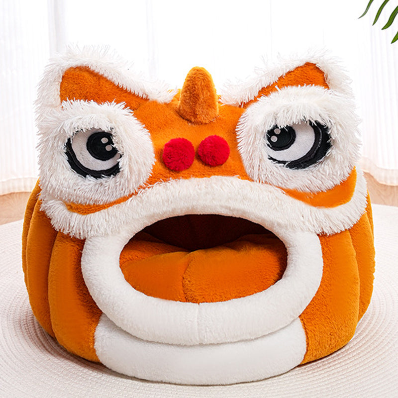Contemporary Creative Lion-Shaped Design Velvet Cotton Cat Bed For Bedroom