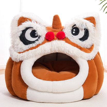 Contemporary Creative Lion-Shaped Design Velvet Cotton Cat Bed For Bedroom