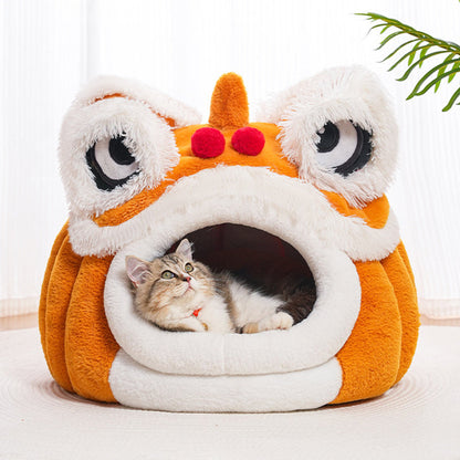 Contemporary Creative Lion-Shaped Design Velvet Cotton Cat Bed For Bedroom
