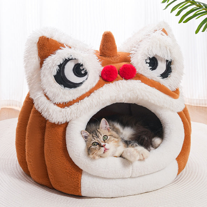 Contemporary Creative Lion-Shaped Design Velvet Cotton Cat Bed For Bedroom