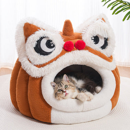 Contemporary Creative Lion-Shaped Design Velvet Cotton Cat Bed For Bedroom