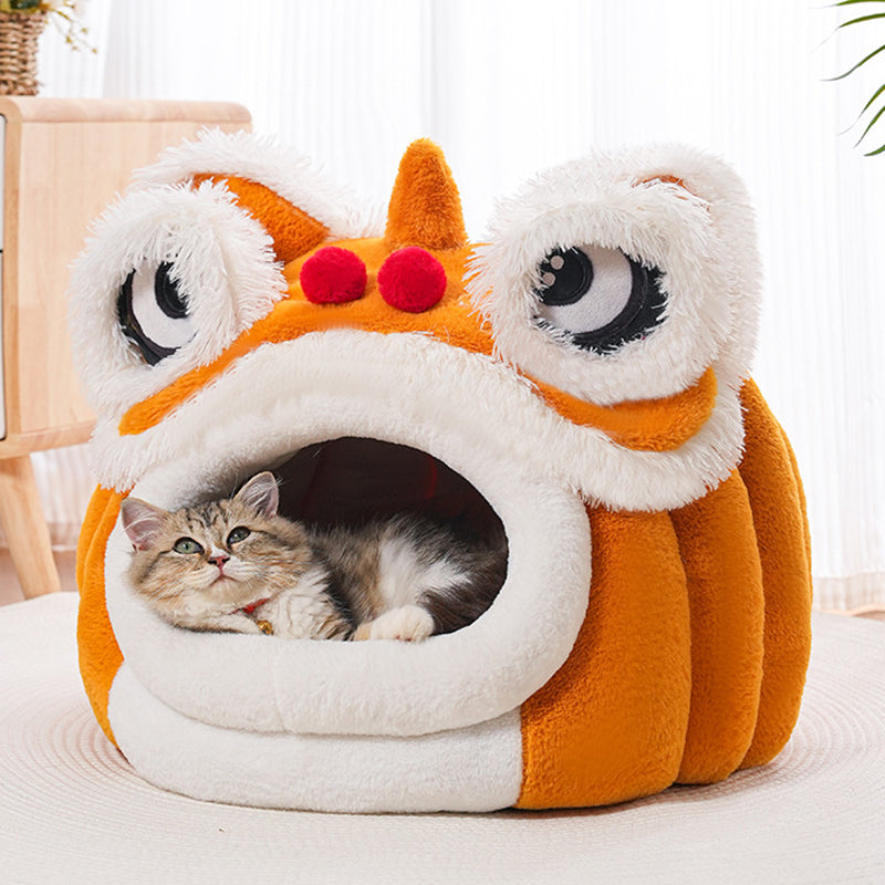 Contemporary Creative Lion-Shaped Design Velvet Cotton Cat Bed For Bedroom