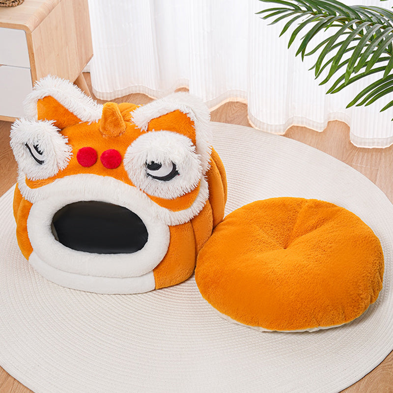 Contemporary Creative Lion-Shaped Design Velvet Cotton Cat Bed For Bedroom