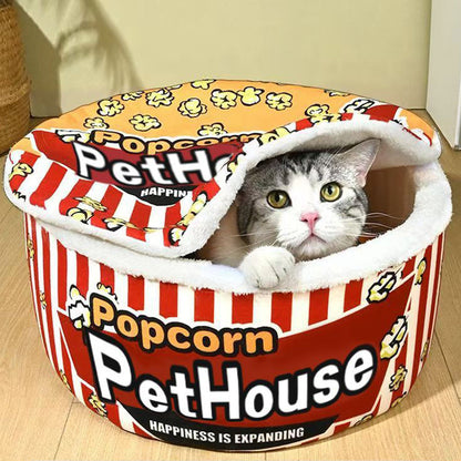 Contemporary Creative Cylindrical Popcorn Bucket Crystal Velvet Arctic Velvet Detachable Pet Bed Cat Bed For Bedroom