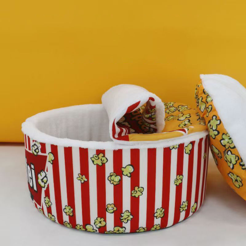 Contemporary Creative Cylindrical Popcorn Bucket Crystal Velvet Arctic Velvet Detachable Pet Bed Cat Bed For Bedroom
