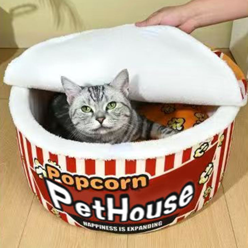 Contemporary Creative Cylindrical Popcorn Bucket Crystal Velvet Arctic Velvet Detachable Pet Bed Cat Bed For Bedroom
