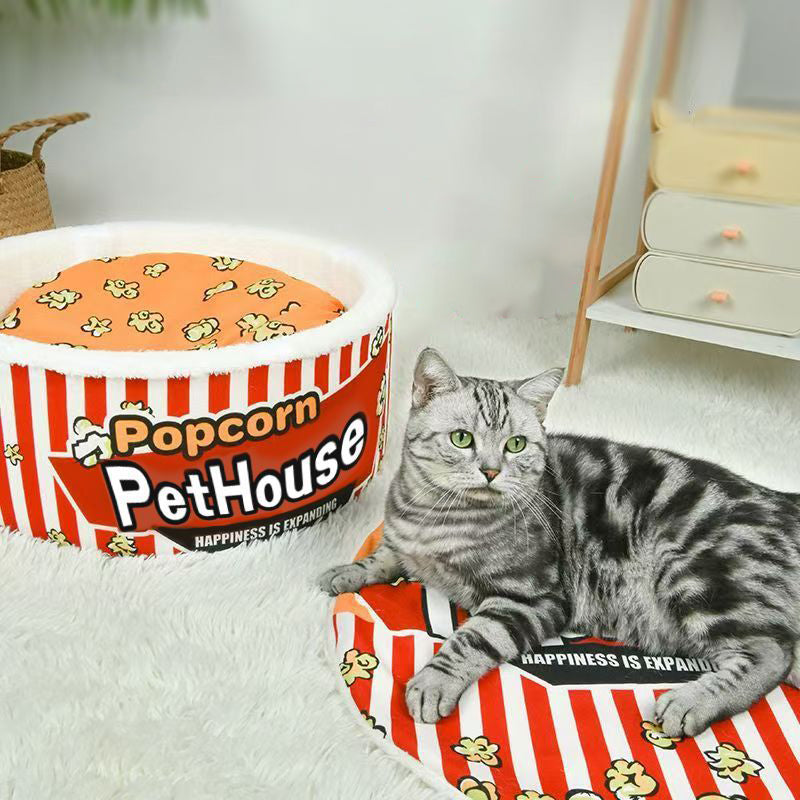 Contemporary Creative Cylindrical Popcorn Bucket Crystal Velvet Arctic Velvet Detachable Pet Bed Cat Bed For Bedroom