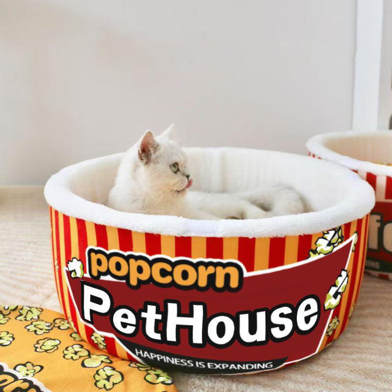 Contemporary Creative Cylindrical Popcorn Bucket Crystal Velvet Arctic Velvet Detachable Pet Bed Cat Bed For Bedroom