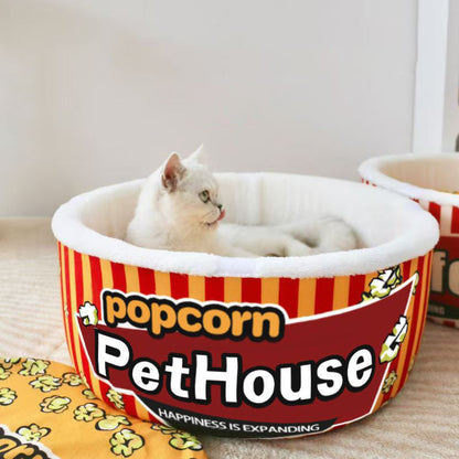 Contemporary Creative Cylindrical Popcorn Bucket Crystal Velvet Arctic Velvet Detachable Pet Bed Cat Bed For Bedroom