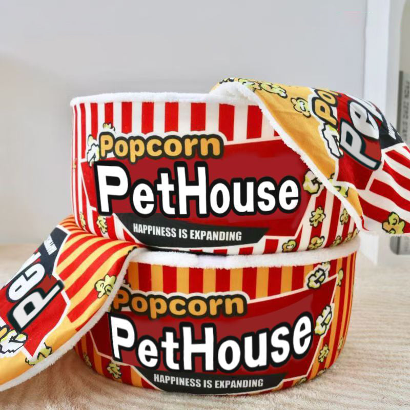 Contemporary Creative Cylindrical Popcorn Bucket Crystal Velvet Arctic Velvet Detachable Pet Bed Cat Bed For Bedroom