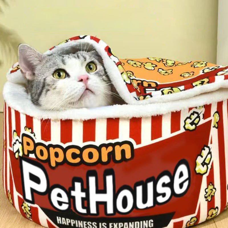 Contemporary Creative Cylindrical Popcorn Bucket Crystal Velvet Arctic Velvet Detachable Pet Bed Cat Bed For Bedroom