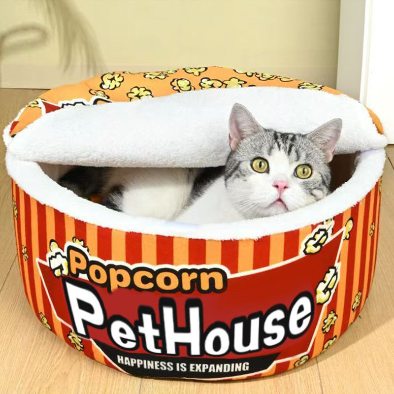 Contemporary Creative Cylindrical Popcorn Bucket Crystal Velvet Arctic Velvet Detachable Pet Bed Cat Bed For Bedroom