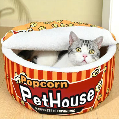 Contemporary Creative Cylindrical Popcorn Bucket Crystal Velvet Arctic Velvet Detachable Pet Bed Cat Bed For Bedroom
