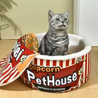 Contemporary Creative Cylindrical Popcorn Bucket Crystal Velvet Arctic Velvet Detachable Pet Bed Cat Bed For Bedroom