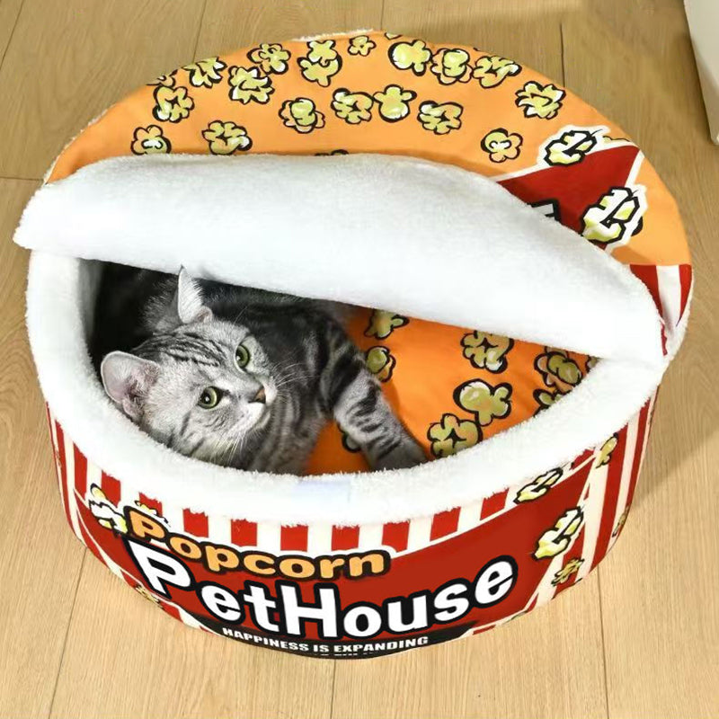 Contemporary Creative Cylindrical Popcorn Bucket Crystal Velvet Arctic Velvet Detachable Pet Bed Cat Bed For Bedroom