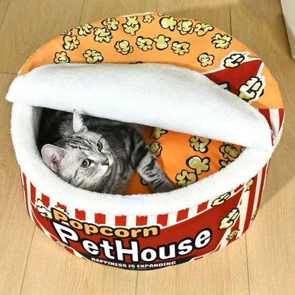 Contemporary Creative Cylindrical Popcorn Bucket Crystal Velvet Arctic Velvet Detachable Pet Bed Cat Bed For Bedroom