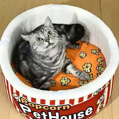 Contemporary Creative Cylindrical Popcorn Bucket Crystal Velvet Arctic Velvet Detachable Pet Bed Cat Bed For Bedroom