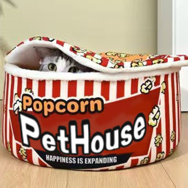 Contemporary Creative Cylindrical Popcorn Bucket Crystal Velvet Arctic Velvet Detachable Pet Bed Cat Bed For Bedroom