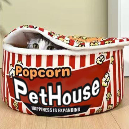 Contemporary Creative Cylindrical Popcorn Bucket Crystal Velvet Arctic Velvet Detachable Pet Bed Cat Bed For Bedroom