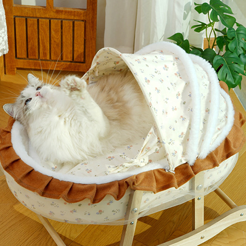 Traditional French Curved Rocking Cradle Sunshade Medium Density Fiberboard Fabric Pet Bed Cat Bed For Bedroom