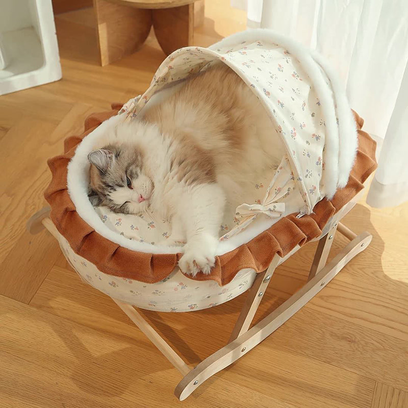 Traditional French Curved Rocking Cradle Sunshade Medium Density Fiberboard Fabric Pet Bed Cat Bed For Bedroom