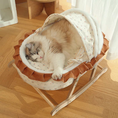 Traditional French Curved Rocking Cradle Sunshade Medium Density Fiberboard Fabric Pet Bed Cat Bed For Bedroom