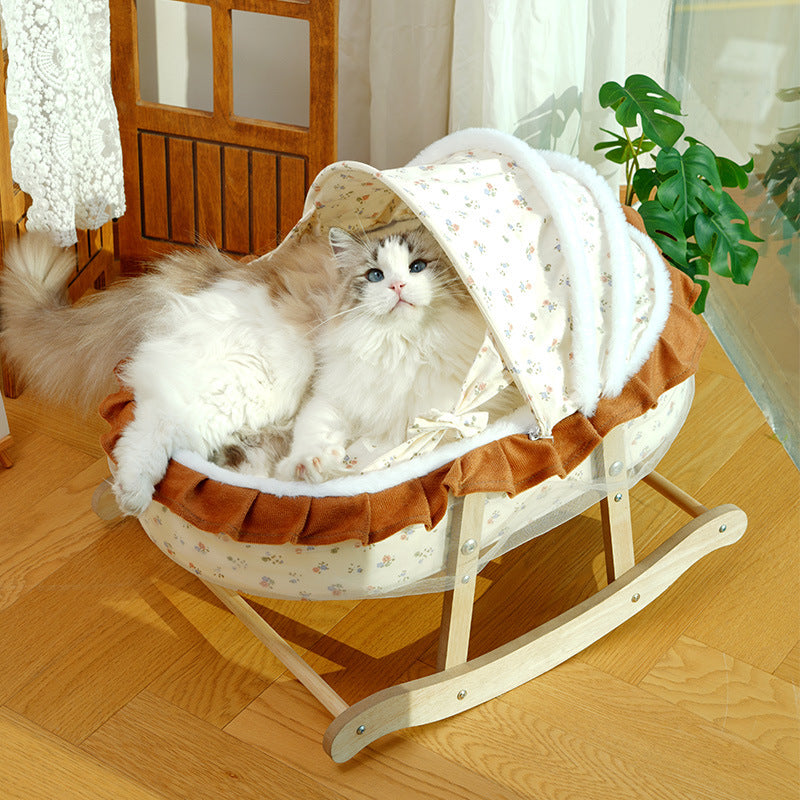 Traditional French Curved Rocking Cradle Sunshade Medium Density Fiberboard Fabric Pet Bed Cat Bed For Bedroom