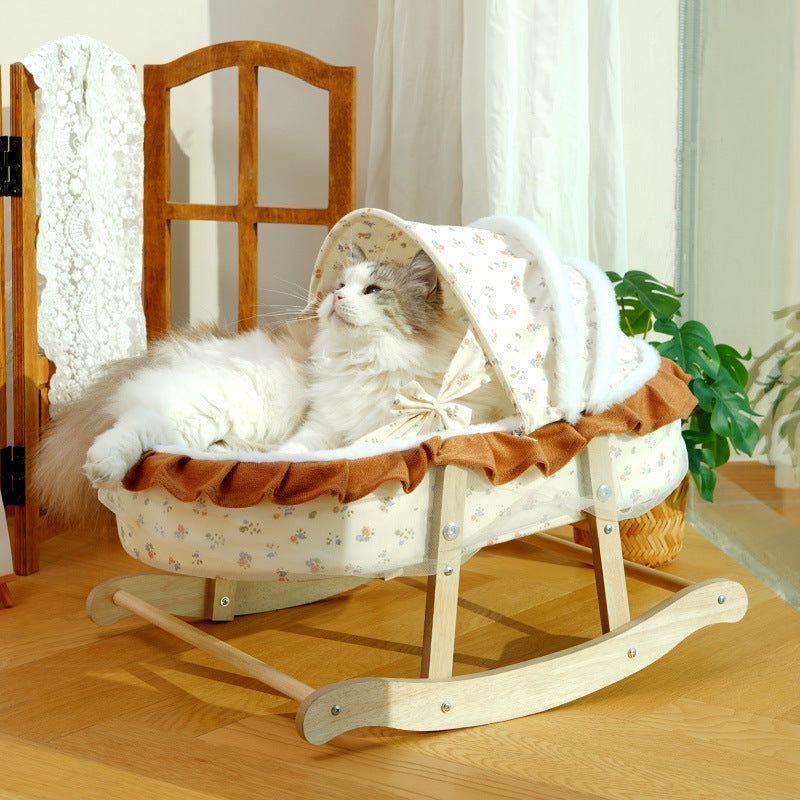 Traditional French Curved Rocking Cradle Sunshade Medium Density Fiberboard Fabric Pet Bed Cat Bed For Bedroom