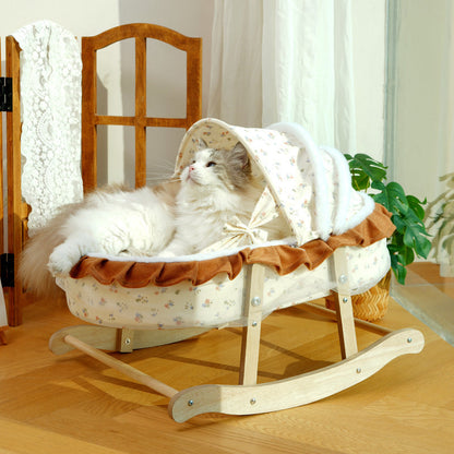 Traditional French Curved Rocking Cradle Sunshade Medium Density Fiberboard Fabric Pet Bed Cat Bed For Bedroom