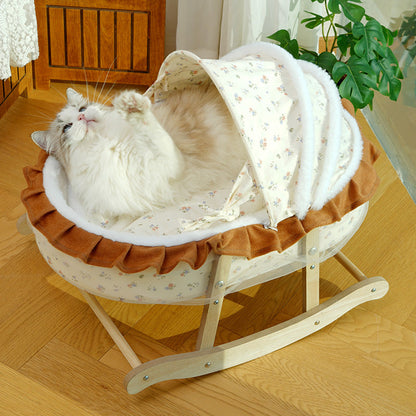 Traditional French Curved Rocking Cradle Sunshade Medium Density Fiberboard Fabric Pet Bed Cat Bed For Bedroom