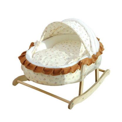 Traditional French Curved Rocking Cradle Sunshade Medium Density Fiberboard Fabric Pet Bed Cat Bed For Bedroom