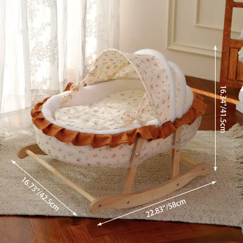 Traditional French Curved Rocking Cradle Sunshade Medium Density Fiberboard Fabric Pet Bed Cat Bed For Bedroom