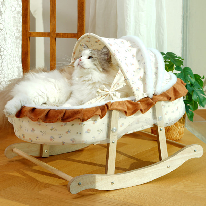 Traditional French Curved Rocking Cradle Sunshade Medium Density Fiberboard Fabric Pet Bed Cat Bed For Bedroom