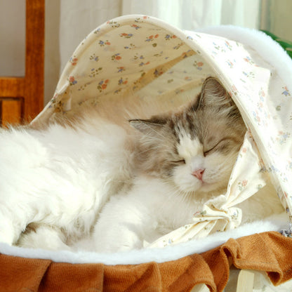 Traditional French Curved Rocking Cradle Sunshade Medium Density Fiberboard Fabric Pet Bed Cat Bed For Bedroom