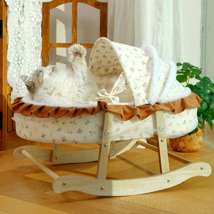 Traditional French Curved Rocking Cradle Sunshade Medium Density Fiberboard Fabric Pet Bed Cat Bed For Bedroom