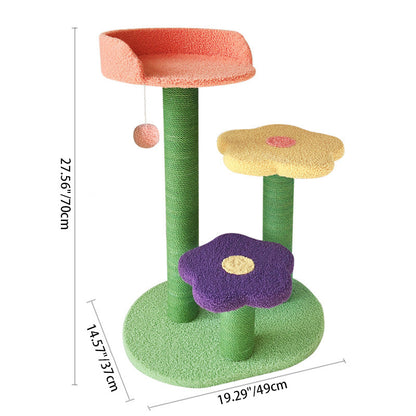 Contemporary Creative Cylindrical Flower-Shaped Medium Density Fiberboard Teddy Velvet Hemp Rope Cat Tree For Bedroom