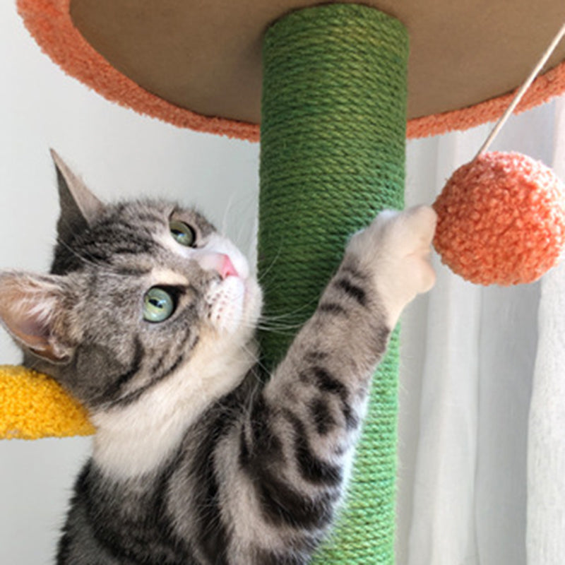 Contemporary Creative Cylindrical Flower-Shaped Medium Density Fiberboard Teddy Velvet Hemp Rope Cat Tree For Bedroom