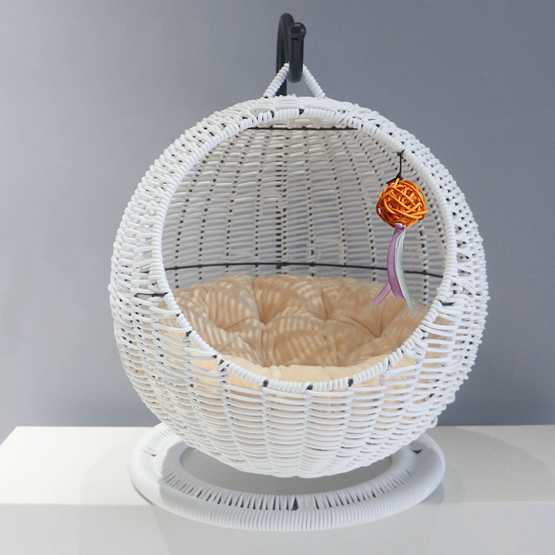 Contemporary Boho Round Ball-Shaped PP Rattan Seagrass Kraft Paper Hammock Cat Bed For Bedroom