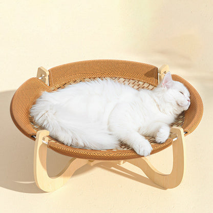 Contemporary Boho Round Rattan Mat Solid Wood Multi-Layer Board Fabric Medium Density Fiberboard Cat Bed For Bedroom