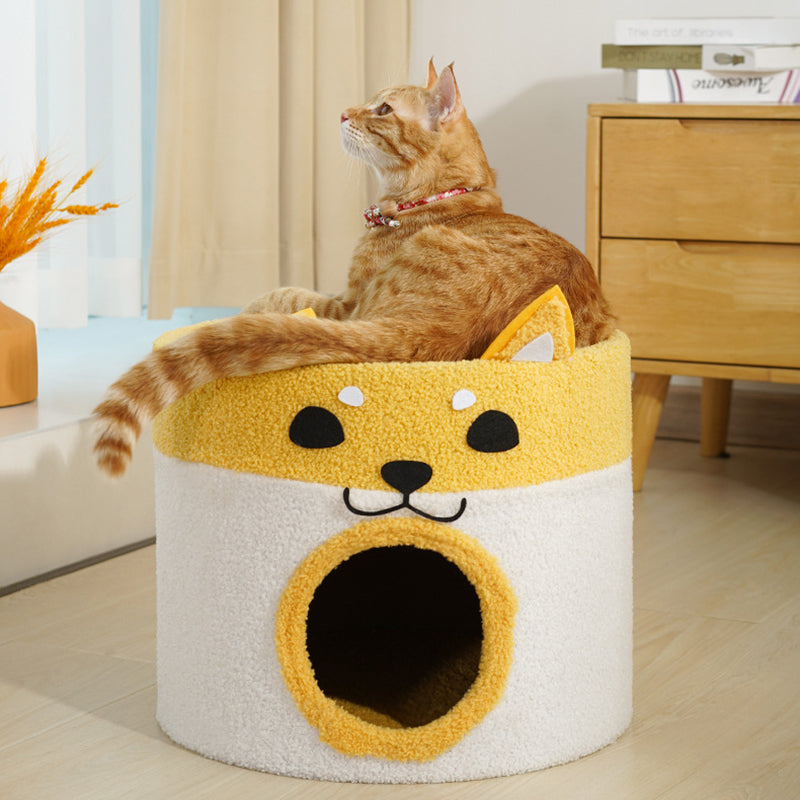 Contemporary Creative Cylindrical Shiba Inu Dog Rope Teddy Velvet Cat Bed For Bedroom
