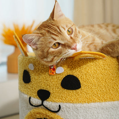 Contemporary Creative Cylindrical Shiba Inu Dog Rope Teddy Velvet Cat Bed For Bedroom